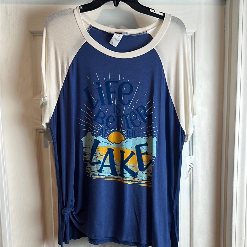 Moa Moa Blue and White “Life is Better at the Lake” Graphic Tee